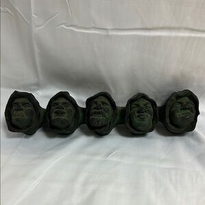 5 Monks Unique Green Stone Face Sculpture